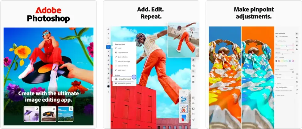 Adobe Photoshop app for iPad screenshots