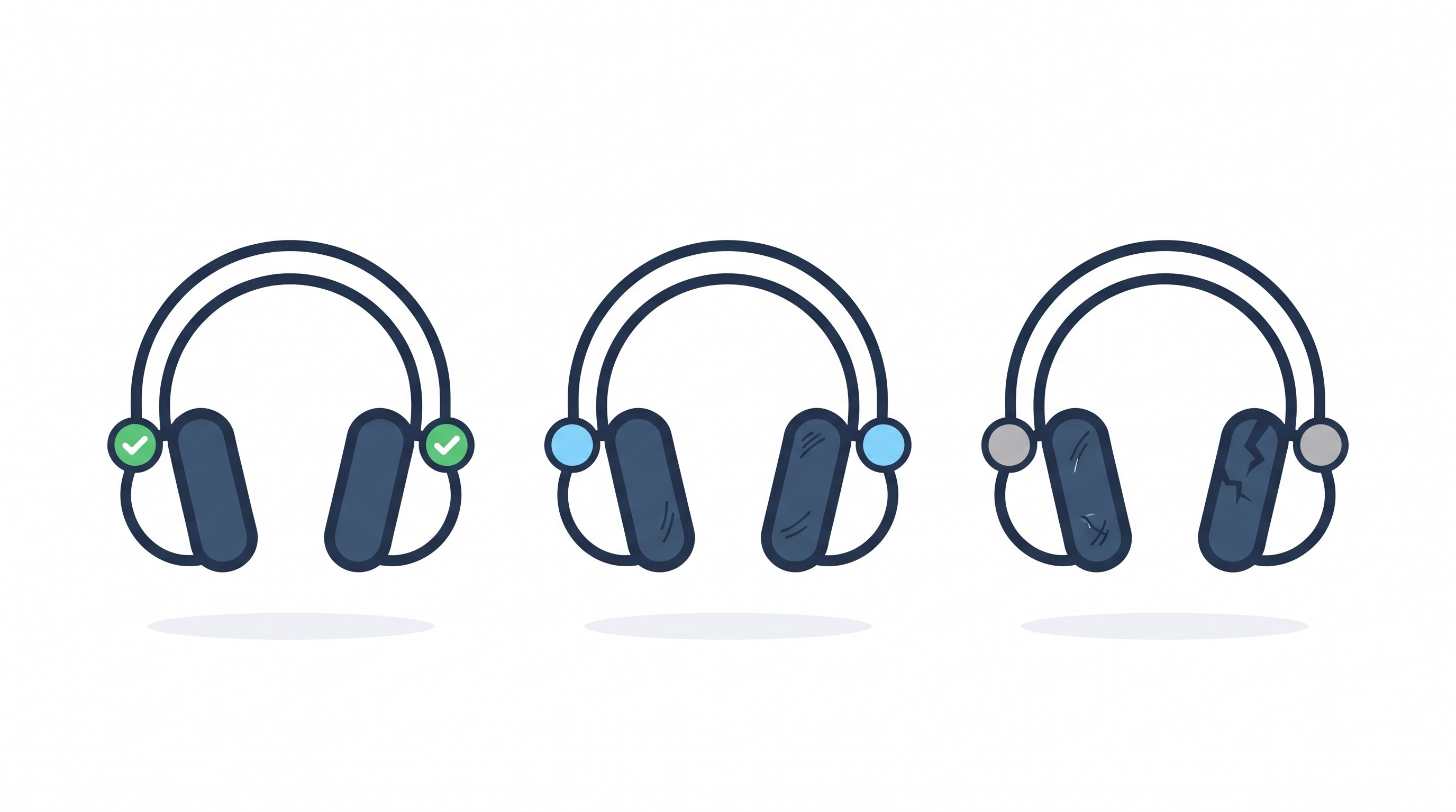 Three condition tiers for refurbished AirPods Max, from like-new cushions to visibly worn cushions