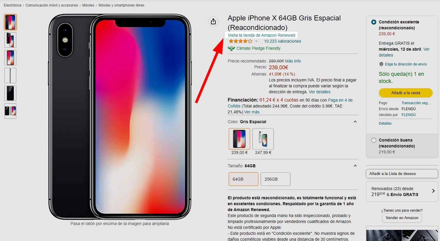 Cómo visitar la tienda Amazon Renewed a través de la página del producto