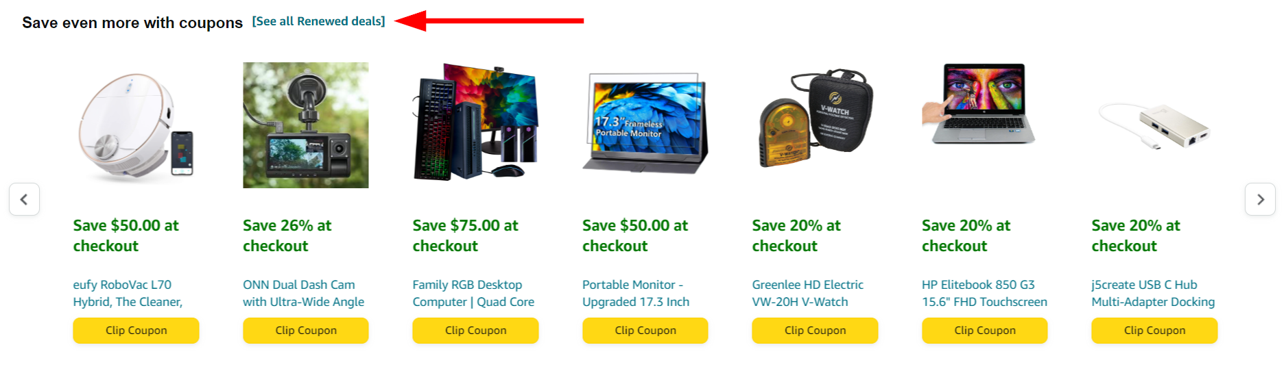 Amazon Renewed coupons and deals