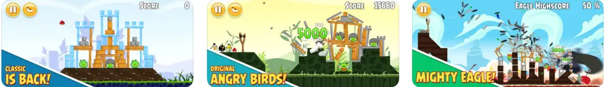 Schermate di gioco di Angry Birds su iPhone