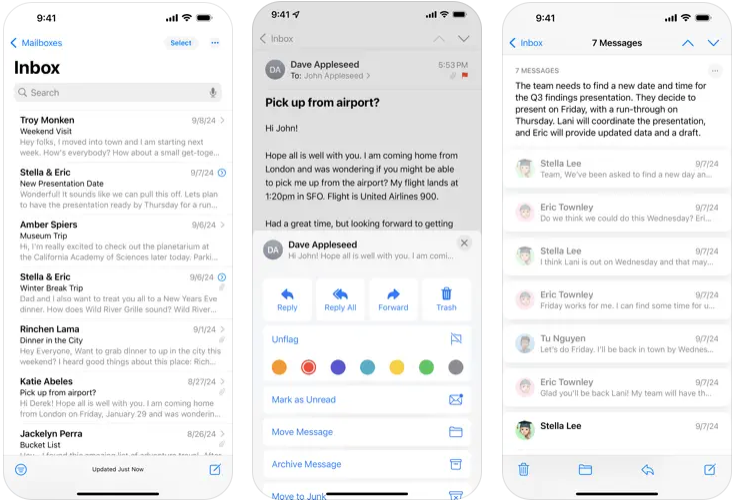 Apple Mail app screenshots on the iPhone