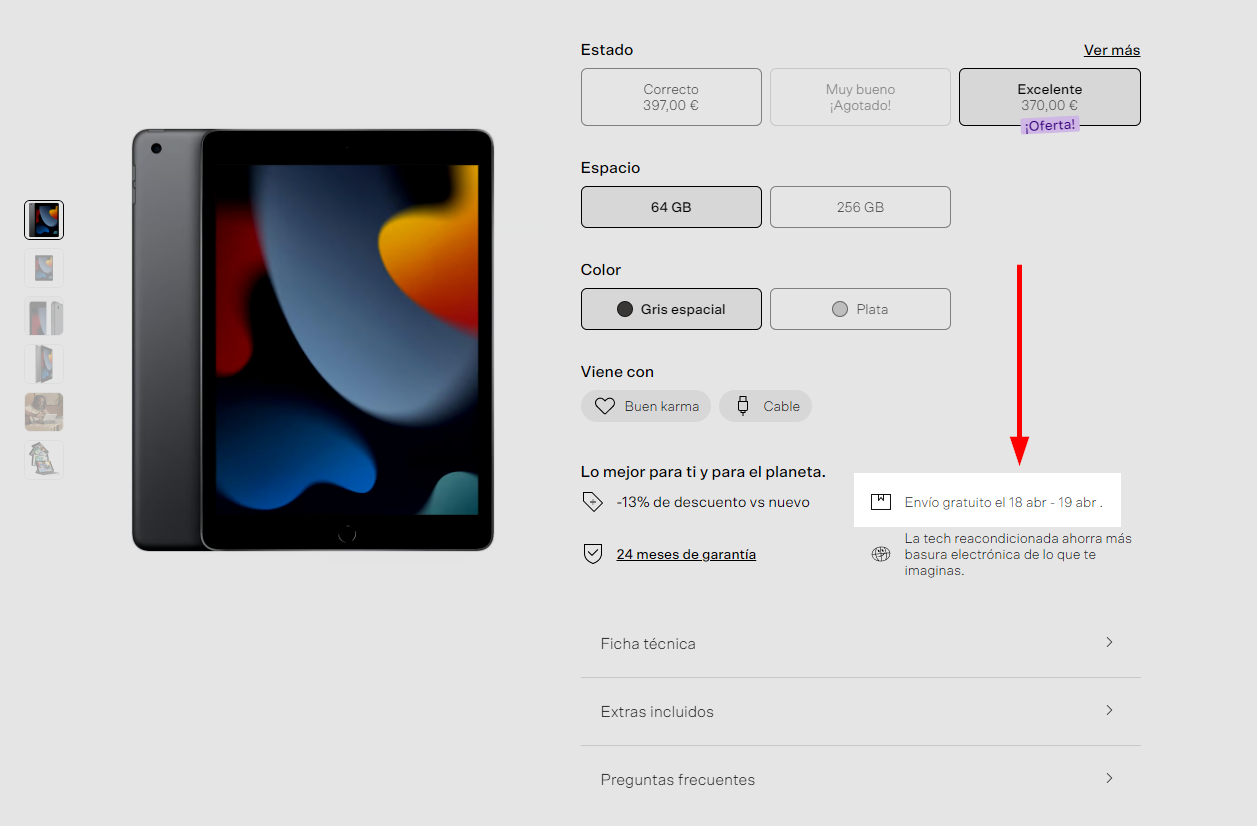 Fecha de envío de un iPad en Back Market