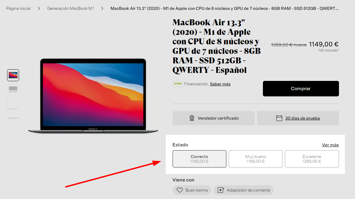 Condiciones cosméticas de un MacBook en Back Market