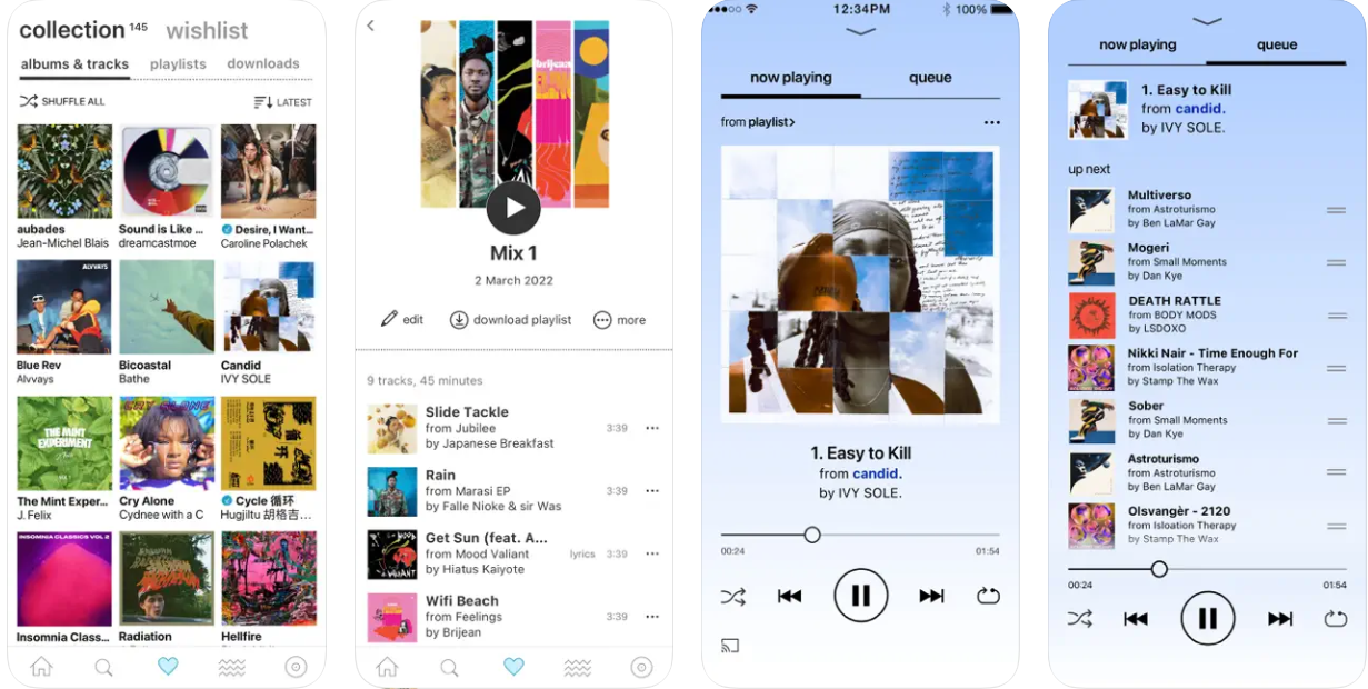 Capturas de pantalla de la app Bandcamp