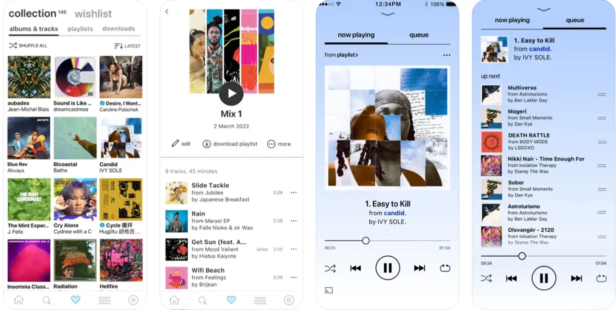 Capturas de pantalla de la app Bandcamp