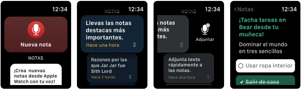 Captura de pantalla de la app Bear en Apple Watch