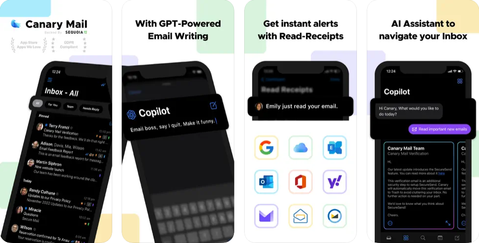 Canary Mail app screenshots on the iPhone