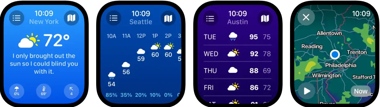 Capturas de pantalla de la aplicación Tiempo CARROT para Apple Watch