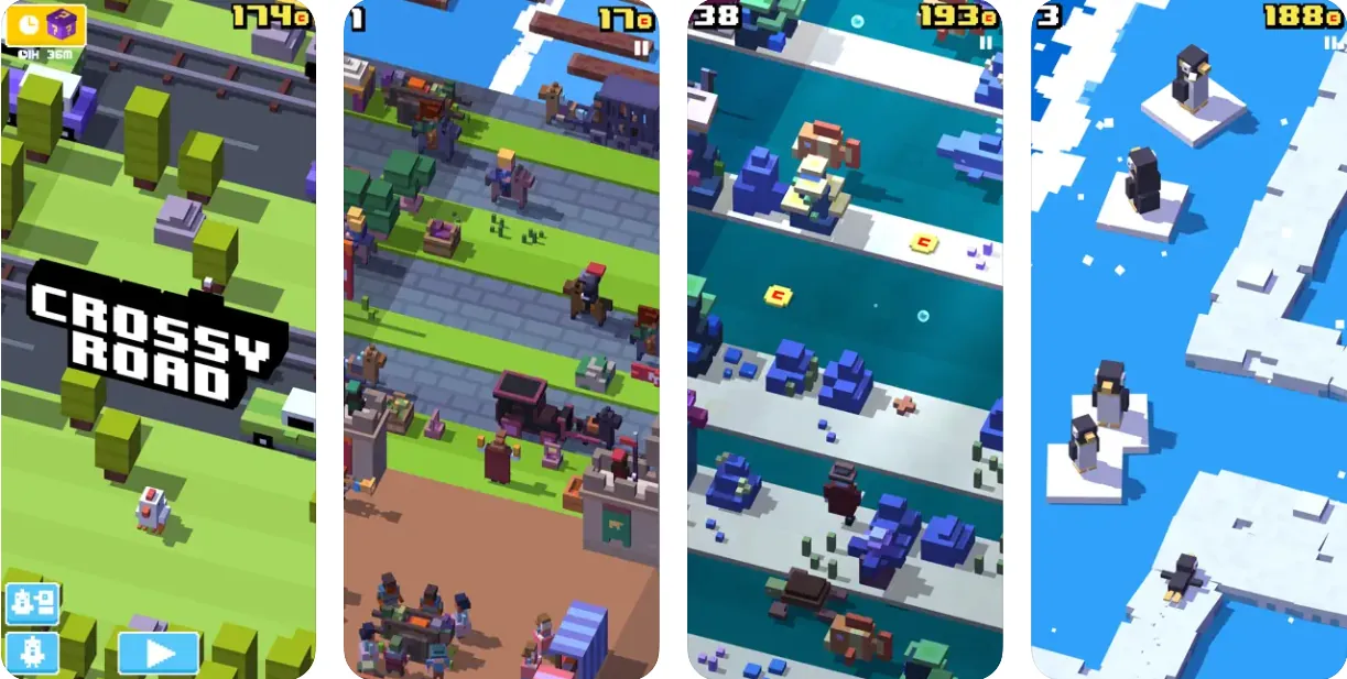 Schermate di gioco di Crossy Road su iPhone
