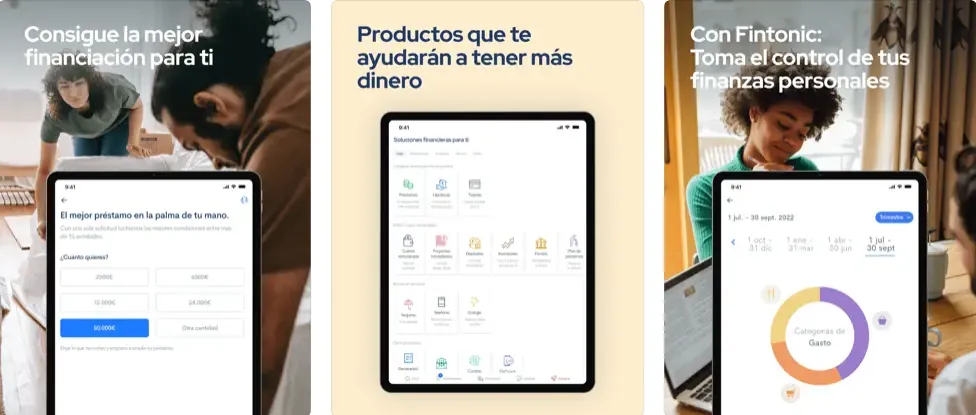 Capturas de pantalla de la app Fintonic para iPad
