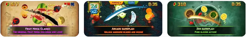 Schermate di gioco di Fruit Ninja Classic su iPhone