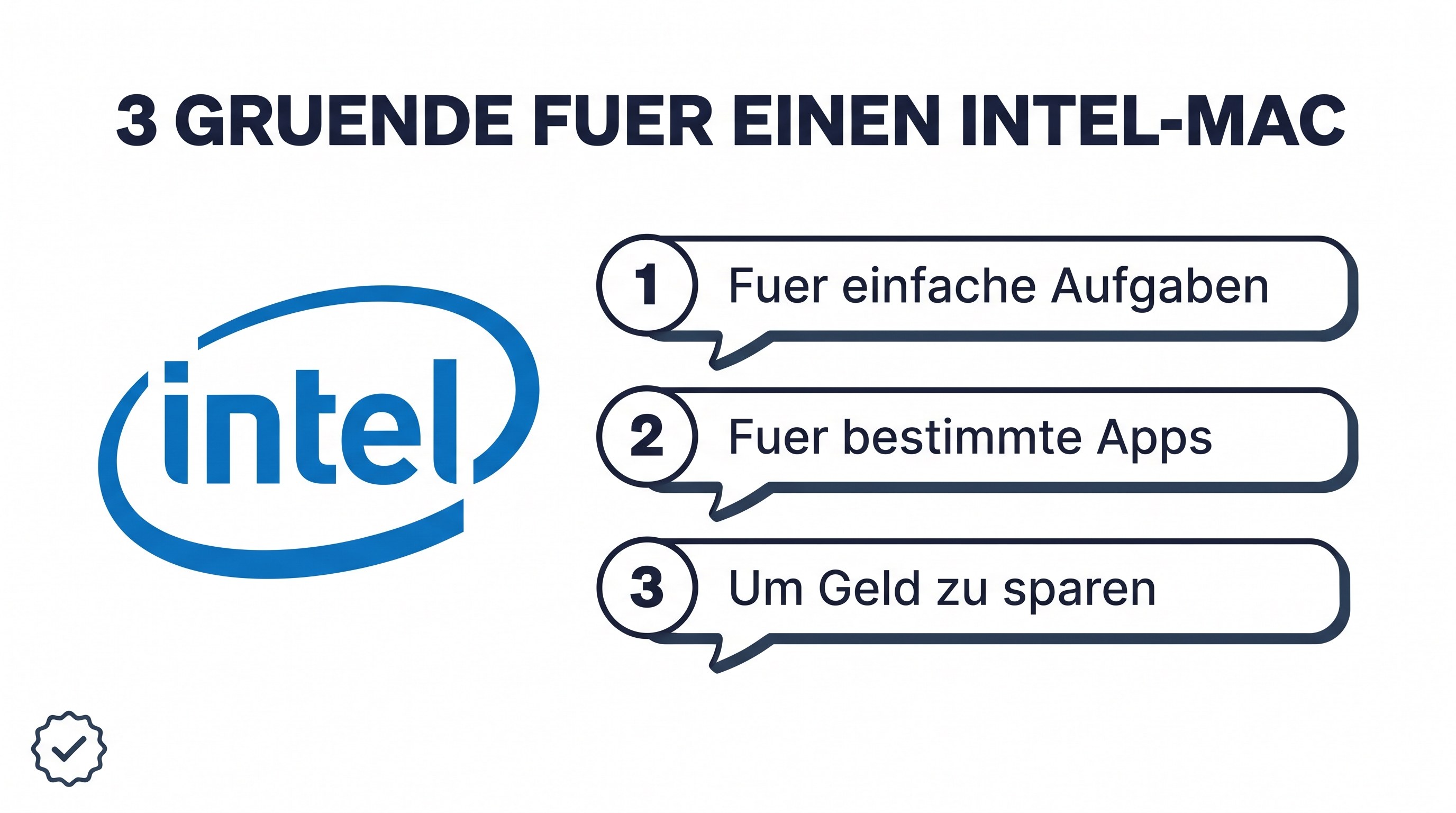 Intel-Logo neben drei Gründen, warum sich ein Intel-Mac noch lohnt: einfache Aufgaben, bestimmte Apps, Geld sparen