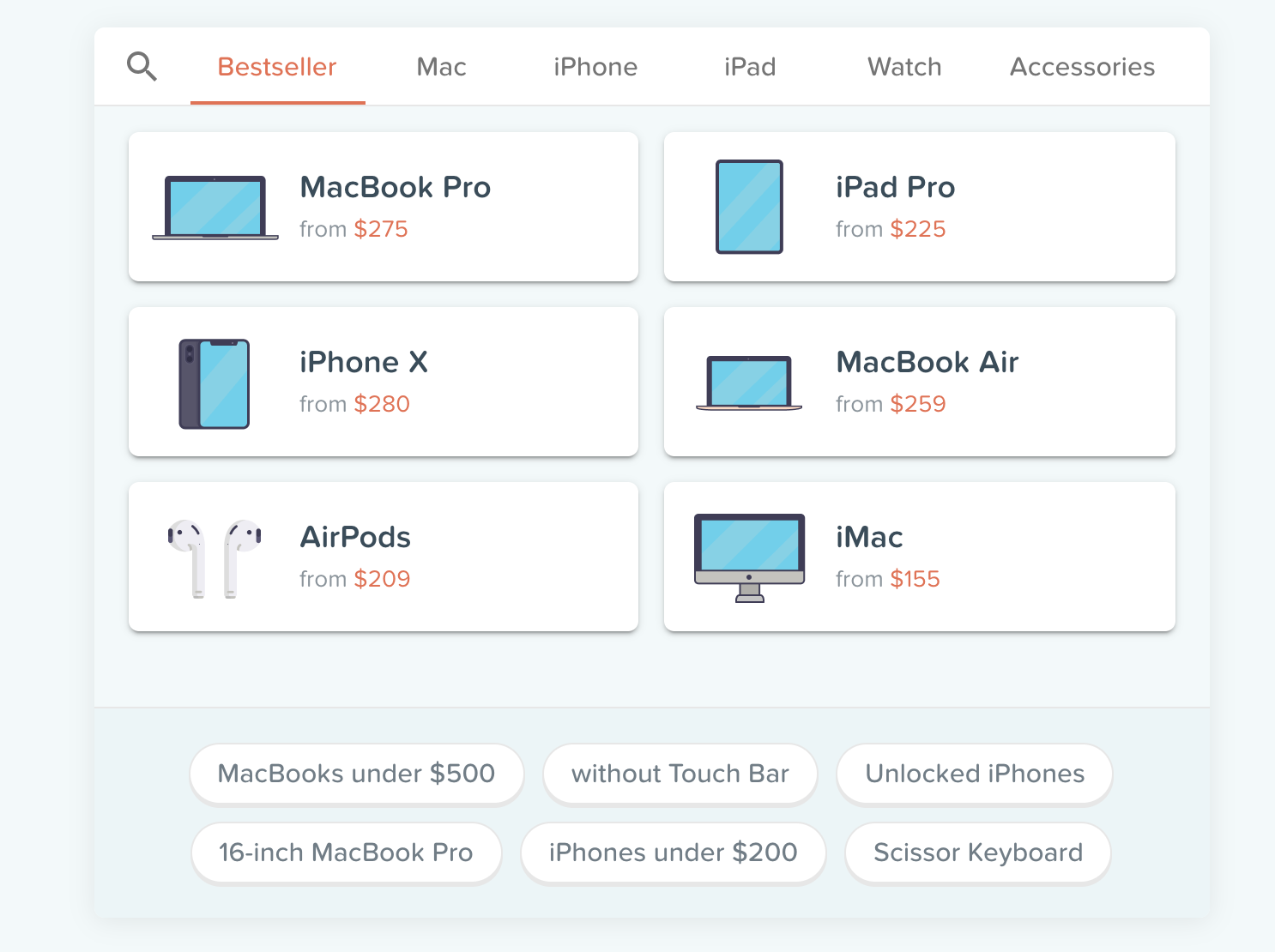 Refurbished Apple products filter on RefurbMe
