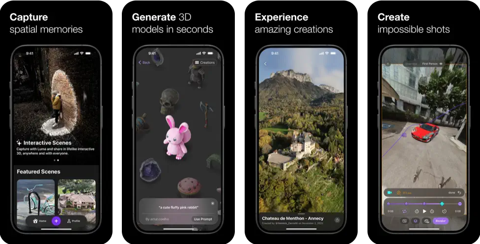 Luma AI iPhone app screenshots