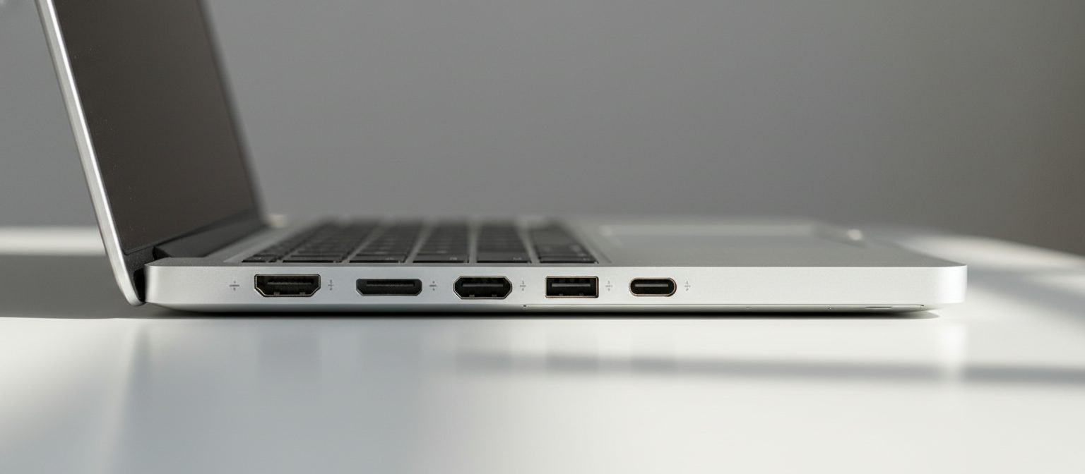 MacBook Pro M4 ports including HDMI and SD card slot