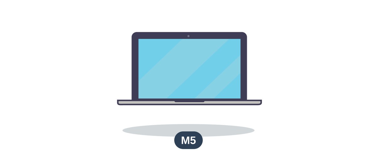 Illustration eines generalüberholten MacBook Pro mit M5-Kennzeichnung auf weißem Hintergrund