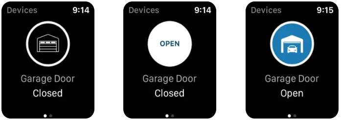 Capturas de pantalla de la aplicación myQ Garage & Access Control para Apple Watch