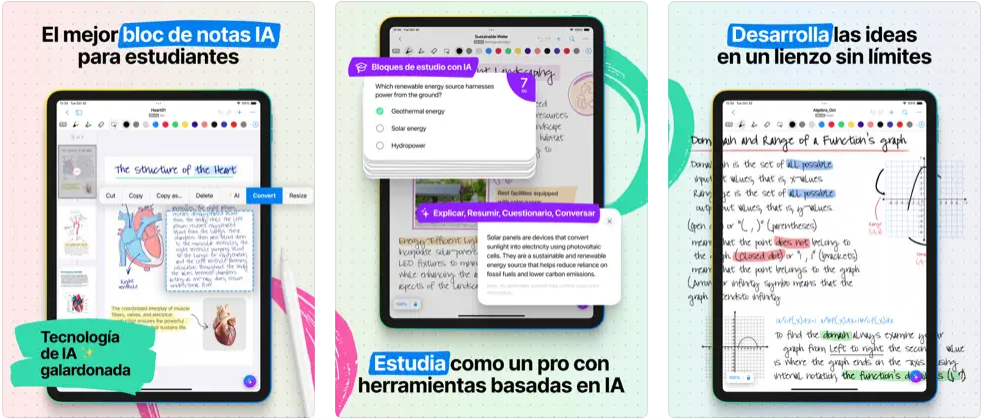 Capturas de pantalla de la app Nebo para iPad