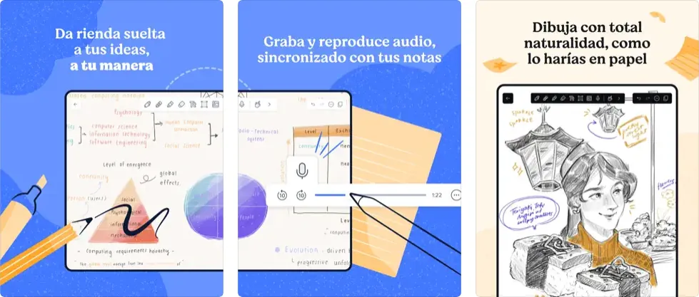 Capturas de pantalla de la app Notability para iPad