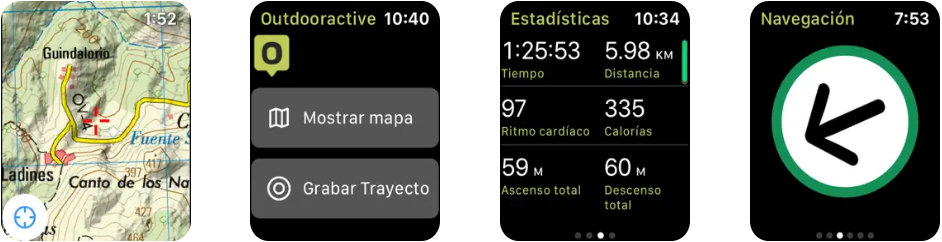 Capturas de pantalla de la aplicación Outdooractive para Apple Watch