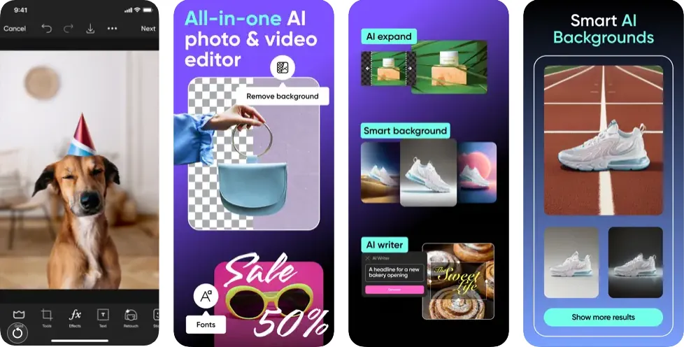 Capturas de pantalla de la app Picsart para iPhone
