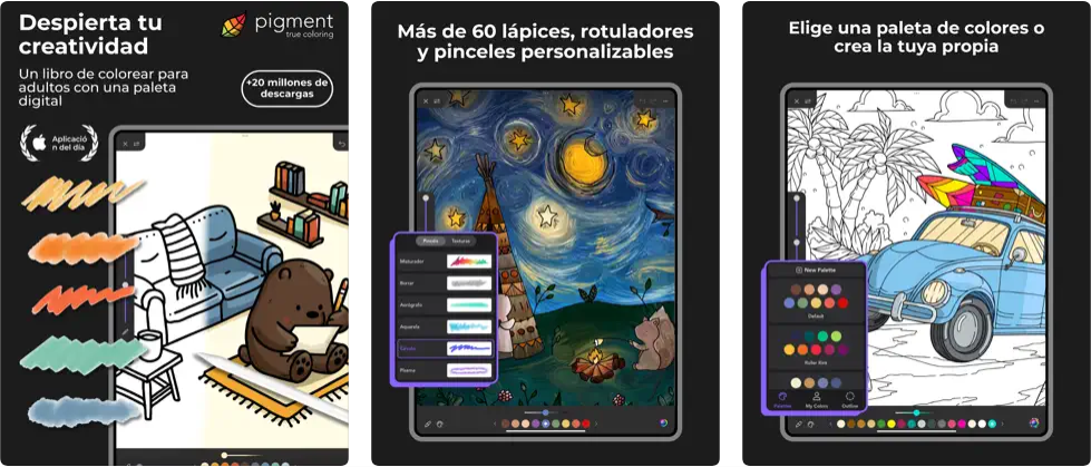 Capturas de pantalla de la app Pigment para iPad