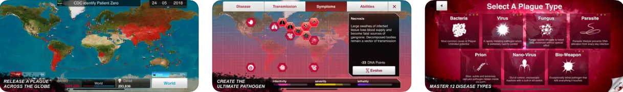 Capturas de pantalla de Plague Inc en iPhone