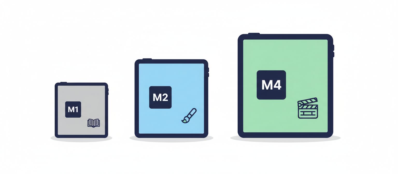 iPad Pro chip performance tiers by generation: M1, M2 and M4