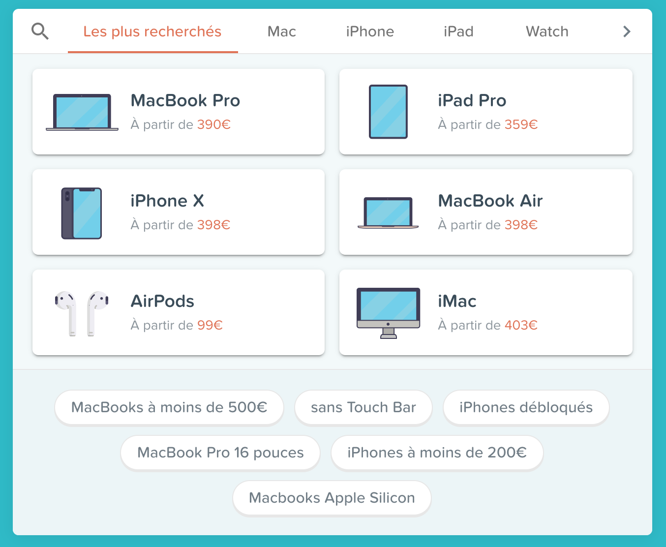 Filtres de produits Apple reconditionnés sur RefurbMe