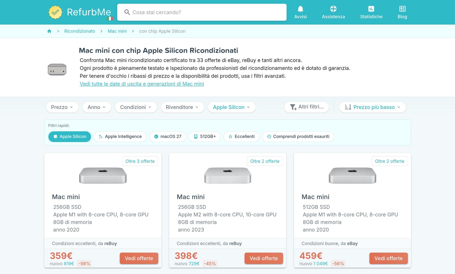 Comparatore RefurbMe con i prezzi dei Mac mini ricondizionati in Italia