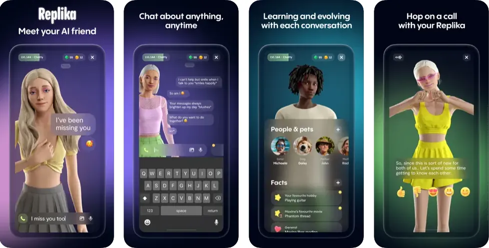 Capturas de pantalla de la app Replika para iPhone