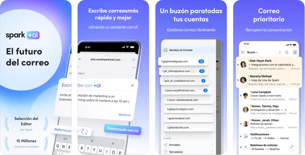 Capturas de pantalla de Spark Mail en el iPhone