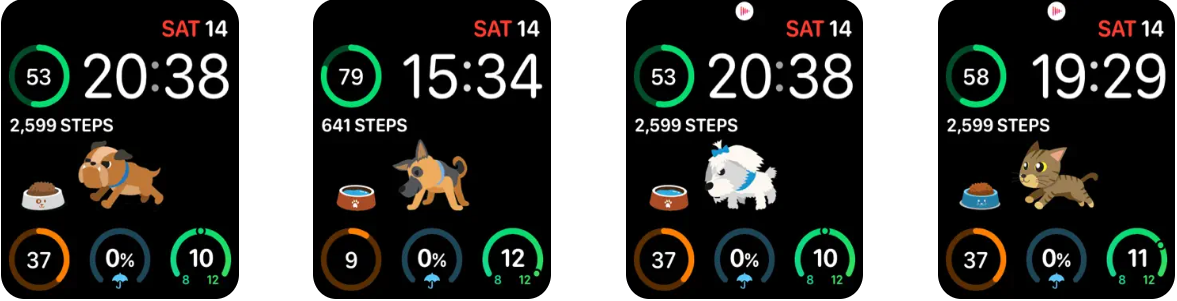 Capturas de pantalla de la app StepDog para Apple Watch