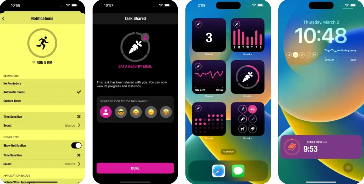 Streaks app screenshots