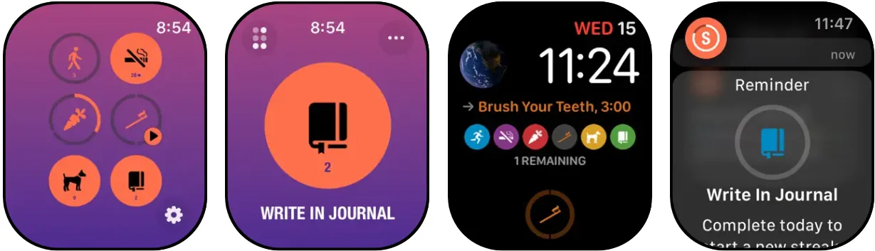 Capturas de pantalla de la aplicación Streaks para Apple Watch