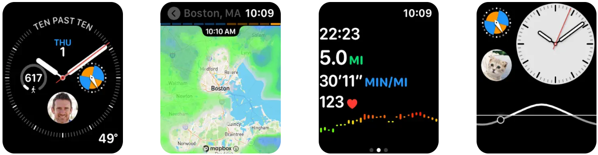 Capturas de pantalla de la app Watchsmith para Apple Watch