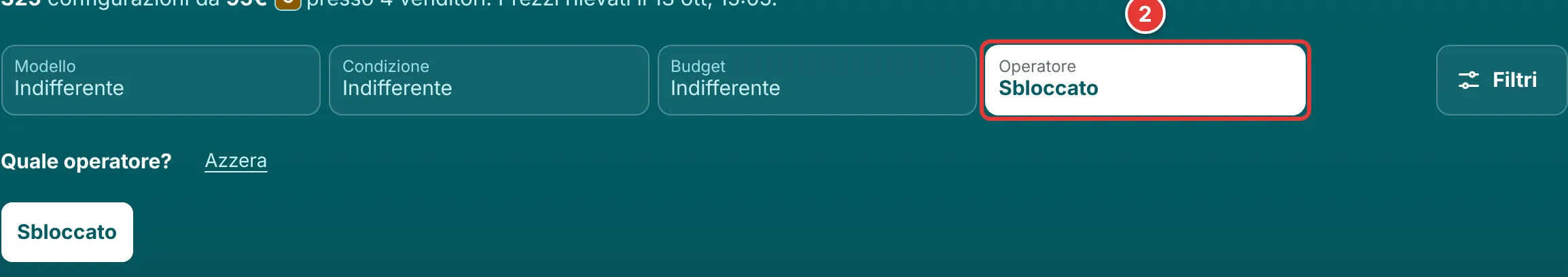 Pulsante Operatore aperto con la scelta Sbloccato sotto Quale operatore?