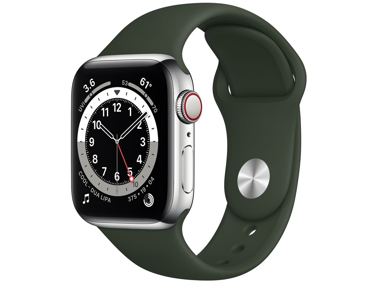 apple watch series 6 cellular 40mm silver stainless steel cyprus green sport band