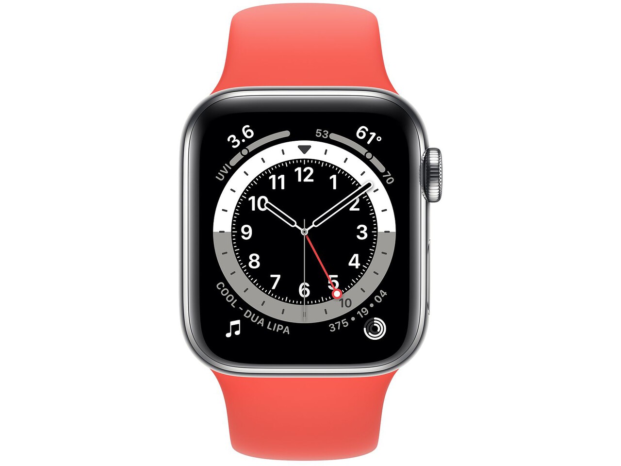 apple watch series 6 cellular 40mm silver stainless steel pink citrus sport band