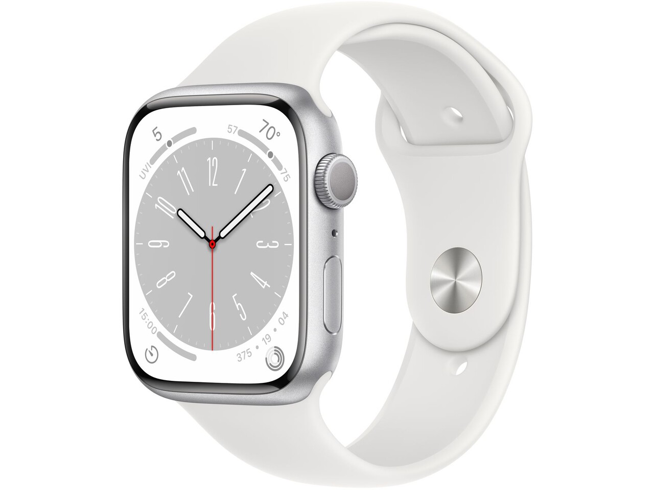 apple watch series 8 45mm silver aluminum red sport band 