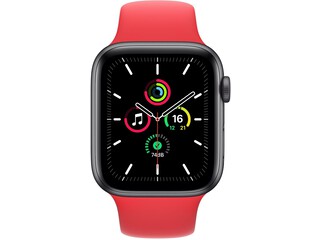 apple watch se cellular 44mm space gray aluminum red sport band