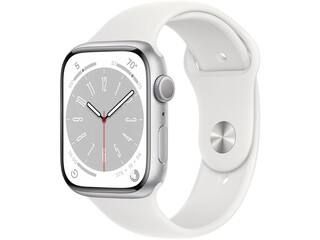 apple watch series 8 45mm silver aluminum red sport band